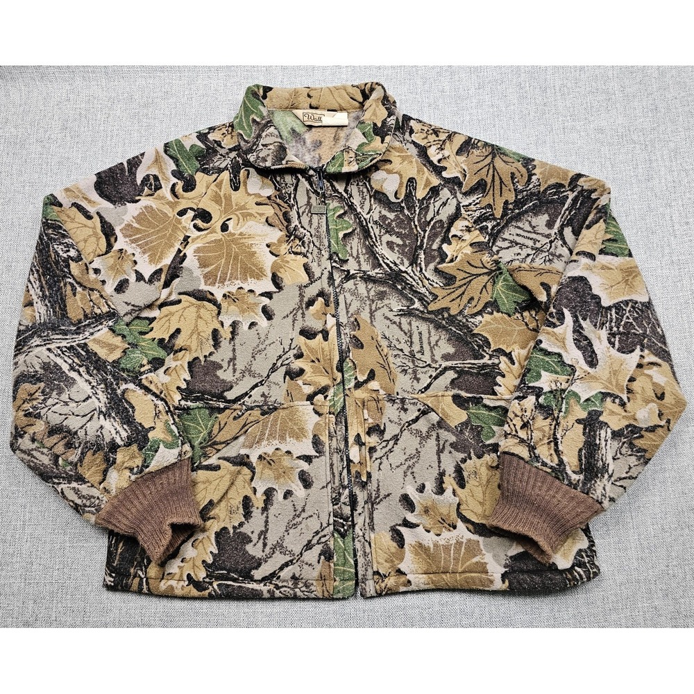 VTG Walls Jacket Mens XL Brown Camo Fleece Full Zip Hunting Bomber Outdoor